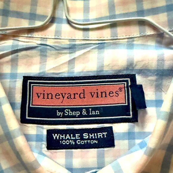 Vineyard Vines Whale Shirt pastel gingham check button down Shirt L - Picture 5 of 7